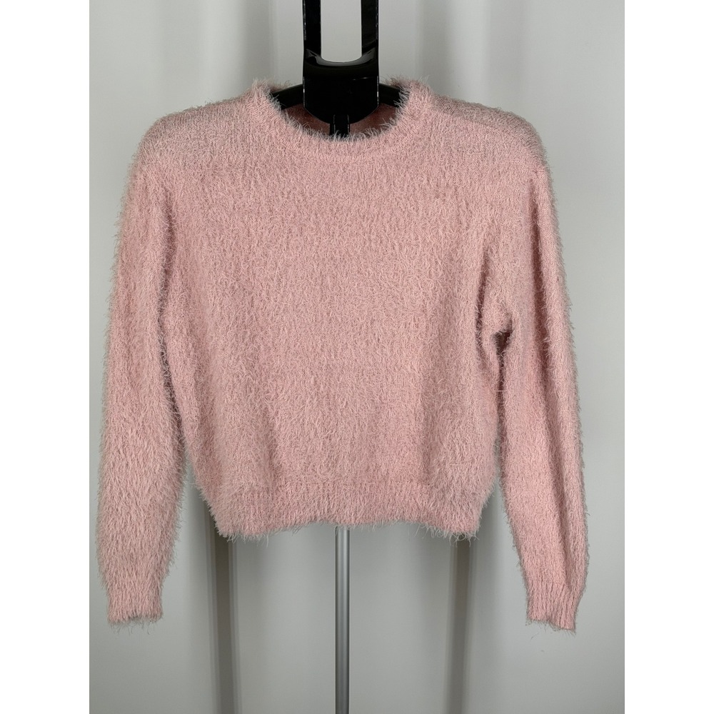 H&M Divided Pink Eyelash Knit Fuzzy Sweater Crewneck Small
